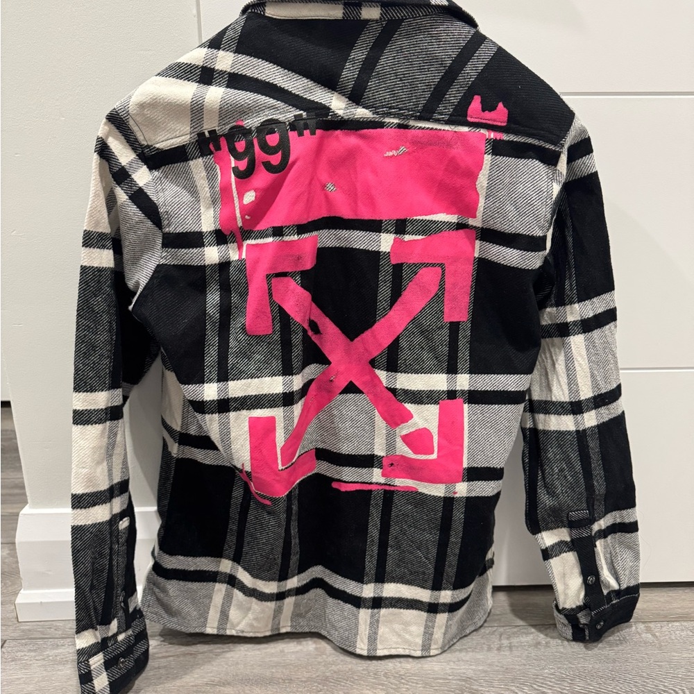 Off-White Plaid Shirt with Pink Accents